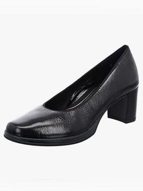 Ara High Soft Block Heel Pumps Size 8 1/2 Black Patent Leather 2 1/2 Inch Heel